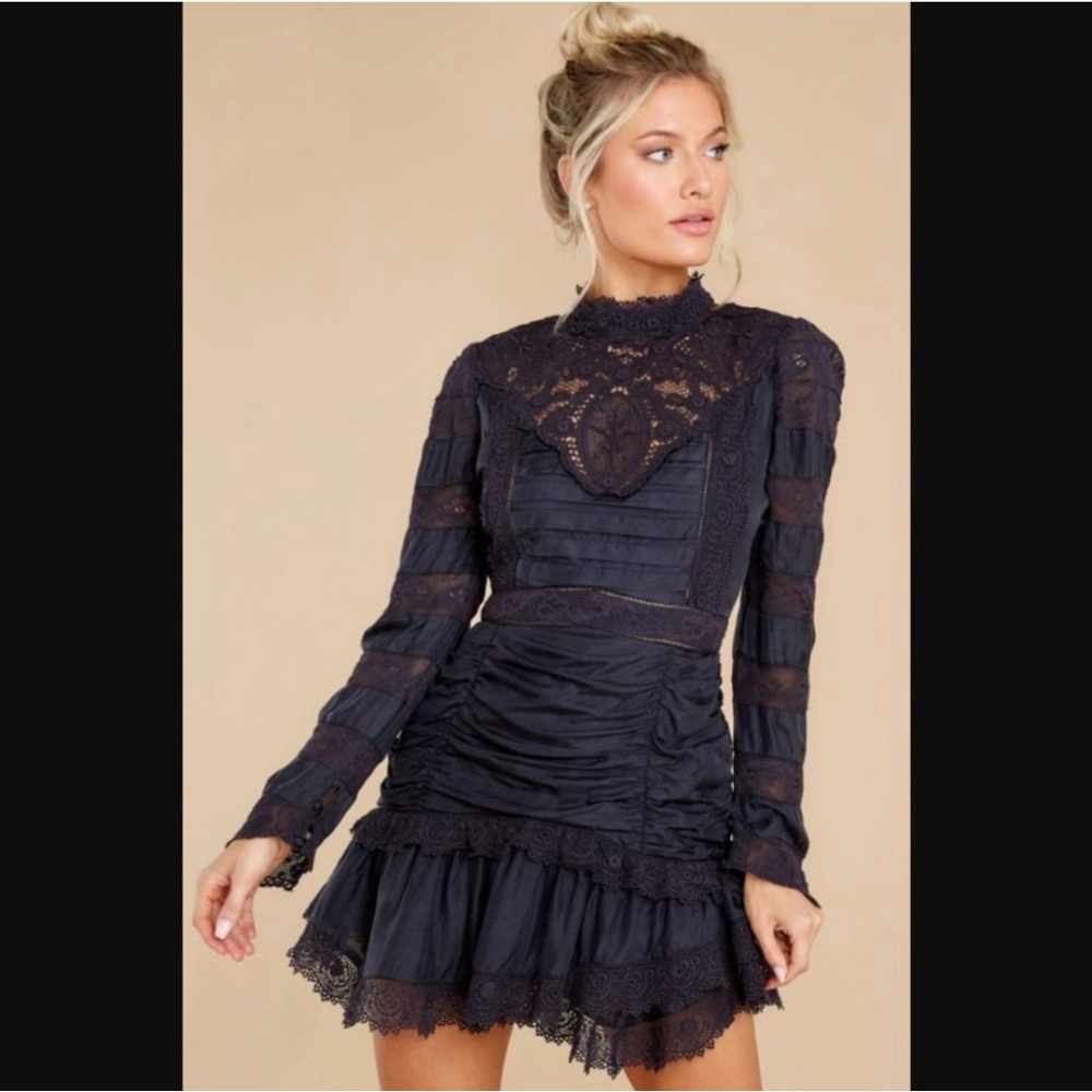 LOVESHACKFANCY Harmon Black 100% Silk Ruffle Mini Dress Gothic Dark Academia 6